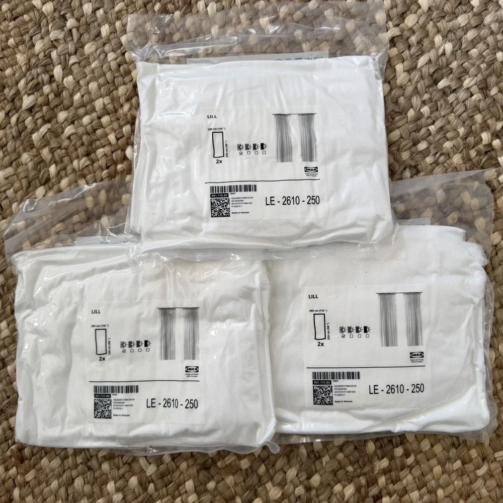 IKEA LILL Lace Curtains3 Pairs 6 Panels Total White 110x98 Sheer Net Mesh NEW